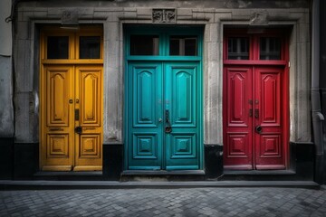 Fototapeta na wymiar Three colored doors. Generative AI