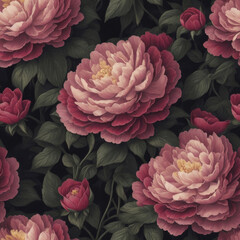 Fototapeta na wymiar Beautiful peony flowers seamless pattern, elegant wallpaper. Generative AI