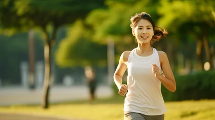 Fotobehang フィットネスと女性、笑顔でジョギングをする日本人 © tota