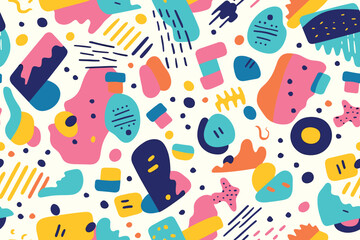 Vector hand-drawn flat design abstract doodle pattern. Colorful trendy abstract pattern. Fashionable template for design. Modern cartoon style 