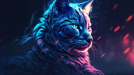 painting night animal neon hunter waiting for you on the dark side