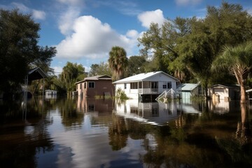 Fototapeta na wymiar Flooded Florida homes after Hurricane Ian. Generative AI