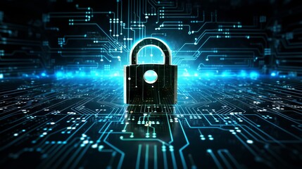 Cryptography and Blockchain: lock and key on dark background - obrazy, fototapety, plakaty