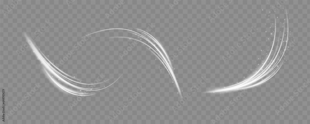 Poster White glowing shiny lines effect vector background. Luminous white lines of speed. Light glowing effect. Light trail wave, fire path trace line and incandescence curve twirl.