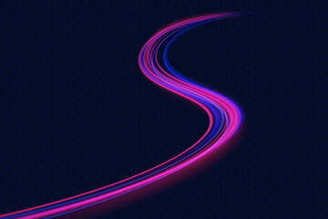 Curved bright speed line swirls. Neon color glowing lines background, high-speed light trails effect. Colored shiny sparks of spiral wave.