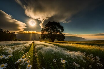 sunset in the field generated AI