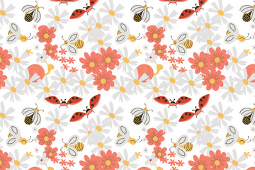cute floral seamless pattern with insects