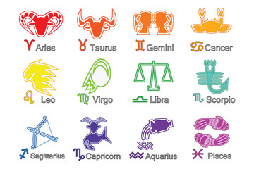 Horoscope Zodiac signs and symbols drawing in colorful cartoon vector