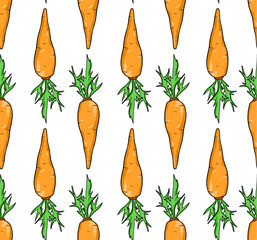 Seamless pattern with hand drawn carrots on white background. Vector illustration.