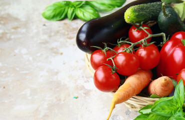 organic vegetables on wooden table, healthy food