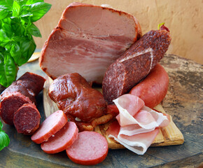 deli meats sausage, ham, bacon