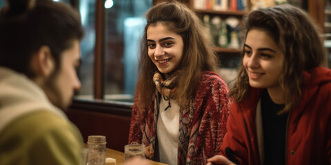 young girl listening to her friend when discuss in coffee shop