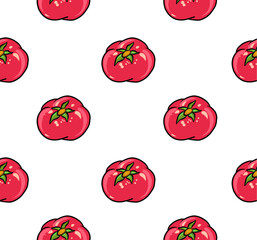 Seamless pattern with hand drawn tomatoes on white background. Vector illustration.