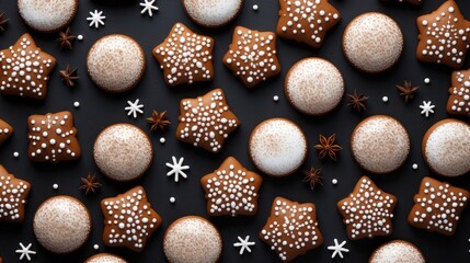Photo of delicious homemade iced Christmas ginger cookies arranged on a table created with Generative AI technology
