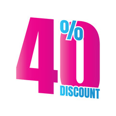 40% discount deal sign icon, 40 percent special offer discount vector, 40 percent sale price reduction offer design, Friday shopping sale discount percentage icon design