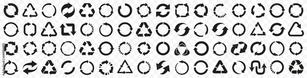 Aufkleber Circular arrow pictogram collection. Black arrow icons. Recycle, refresh, reload, loading, loop arrow icons in black. Circle arrow pointer