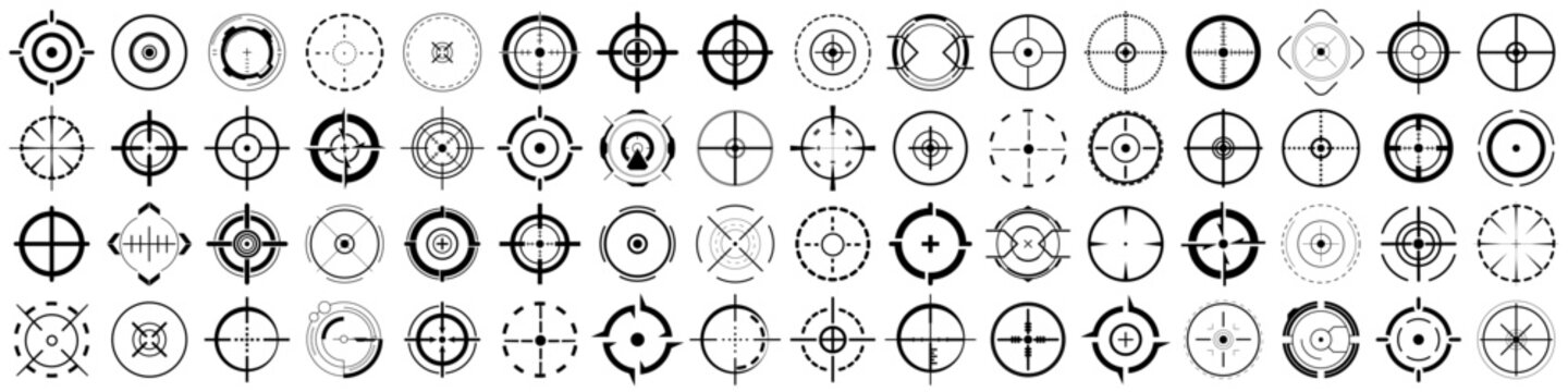 Black aim icon collection. Set of black sight icons. Aim gun icons. Set of take aim target icon. Aim sniper shoot icons