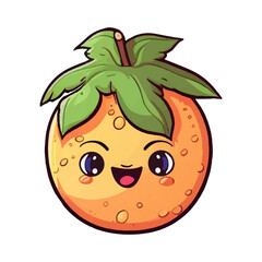 Kawaii orange. Hand drawn vector orange with funny smile. Cartoon fruit with eyes.
