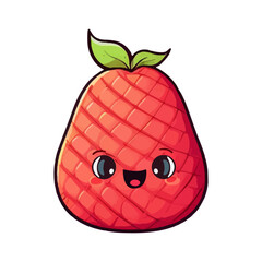 Kawaii strawberry. Hand drawn vector strawberry with funny smile. Cartoon fruit with eyes.