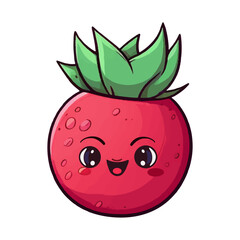 Kawaii tomato. Hand drawn vector tomato with funny smile. Cartoon vegetable with eyes.