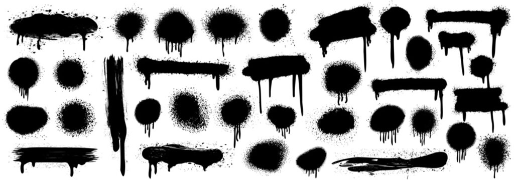 Paint aerosol spray texture collection. Black detailed grunge spray paint strokes. Abstract graffiti spray banners. Graffiti texture