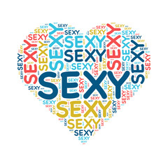 Sexy words cloud in heart silhouette on PNG background 