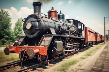 Fototapeta premium Old locomotive on popular railway. Generative AI