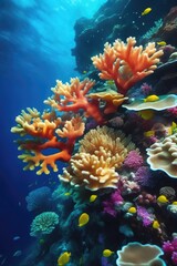 Naklejka na ściany i meble Vibrant Tropical Reef Teeming with Colorful Fish and Lush Coral. Perfect for travel brochures, showcasing exotic underwater destinations..