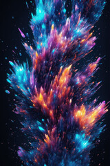 Captivating vertical glitch abstract art with a dynamic explosion of crystal shards forming a pillar, suitable for tech industry presentations and digital marketing campaigns..