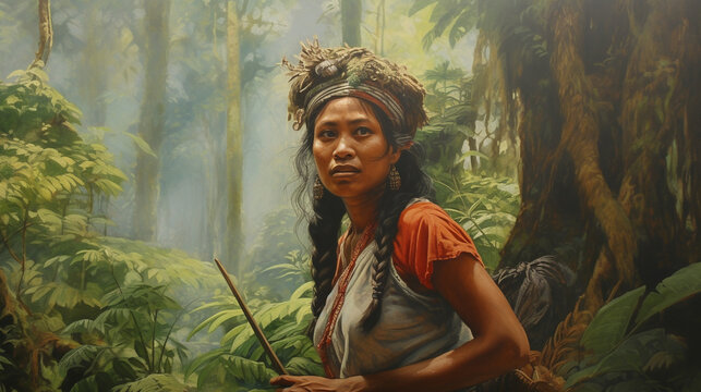 traditional people in the local forest real beauty painting