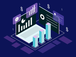 Vector business data transfer isometric style