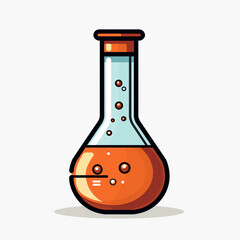 Illustration of a laboratory flask with chemicals in it and isolated in white background. The glass wall is transparent and the color of the chemicals inside can be seen.