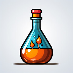 Illustration of a laboratory flask with chemicals in it and isolated in white background. The glass wall is transparent and the color of the chemicals inside can be seen.