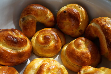 Easter Romanian bread and pastry. Fluffy braided buns. Traditional sweet bread for Christmas or Easter