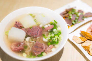 Taiwanese braised beef noodles at restaurant