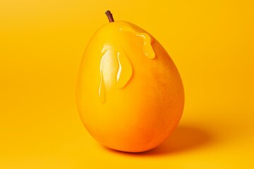juicy mango covered in mango juice on plain background. Generative AI - obrazy, fototapety, plakaty
