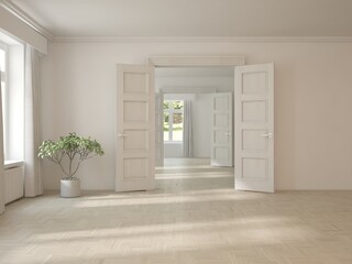 White empty room. Scandinavian interior design. 3D illustration