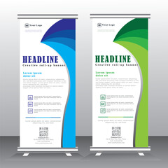 Roll up banner template, vertical template design,  standees, x-banner and pull up, advertising. vector illustration