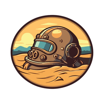 vintage retro scuba diving helmet logo badge outdoor sport vector illustration