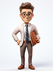 a happy 3d business man on transparent white background	