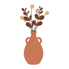 Boho Illustration With Plants In Vase