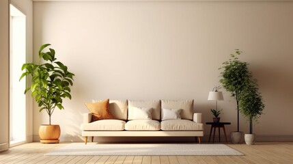 Minimalist modern living room interior background, inspired by Scandinavian aesthetics.