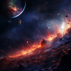 Illustration of galaxy background with meteor on the space, milkyway, nebula,universe, and planet...