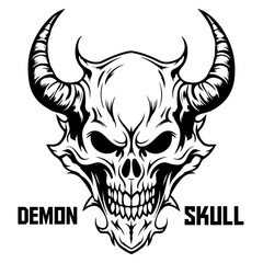 Vector demon skull illustration. Logo, label, emblem, sign, poster, t-shirt - PNG, Transparent Background