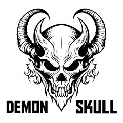 Demon skull in monochrome vector art. Logo, label, emblem, sign, poster, t-shirt. - PNG, Transparent Background