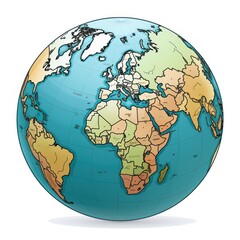 globe and geographic map on white background. 