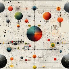 Science art collage repeat pattern