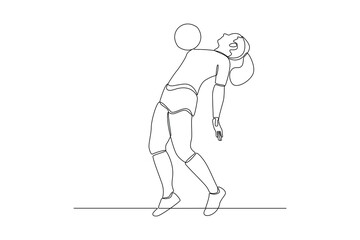 Fototapeta na wymiar Continuous one line drawing Funny female football players concept. Doodle vector illustration.
