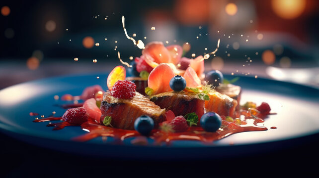 Exquisite Fine Dining - Beautifully Plated Culinary Artistry for a Luxurious Dining Experience, AI Generated 8K Image