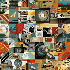 Fototapeta na wymiar Engineering mechanical system technical collage repeat pattern 